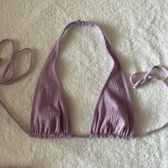 Frankie's Bikinis Annia High-Waist Pliss Bikini Set Size Small Color: lavender - Picture 4 of 10